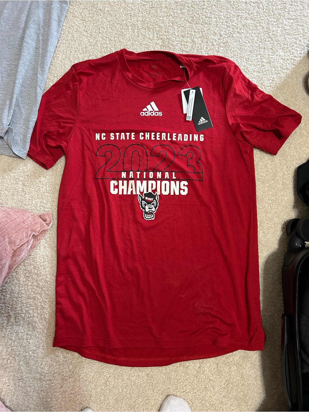 Adidas NC State Cheerleading 2023 National Champions Red Tee